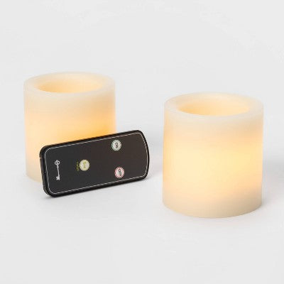 2pk 3" X 3" LED Flameless Black Wick Candle Cream - Threshold™
