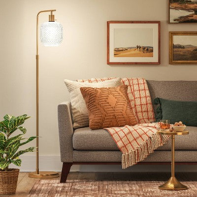 Floor Lamp Brass With Glass Shade (Includes LED Light Bulb) - Threshold™
