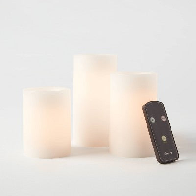 3pk 6" X 3" LED Flameless Black Wick Candles White - Threshold™