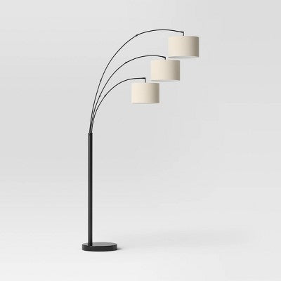  82"x56" Avenal 3-Head Shaded Arc Floor Lamp Black - Threshold™: Adjustable Standing Light For Living Room