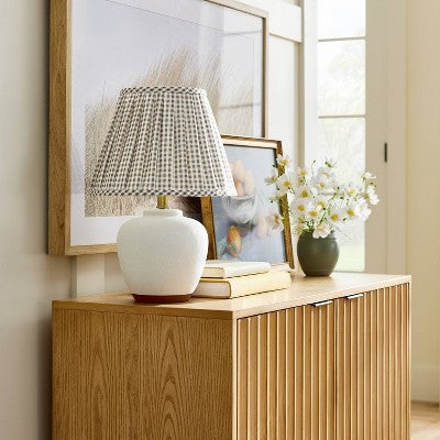  Ceramic Table Lamp With Gingham Print Pleated Shade White (Includes LED Light Bulb) - Threshold™ Designed With Studio McGee
