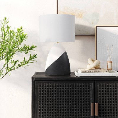  20.5"x12.5" Modern Table Lamp Black/White - Threshold™: Ceramic Base, Linen Shade, UL Listed, No Assembly Required