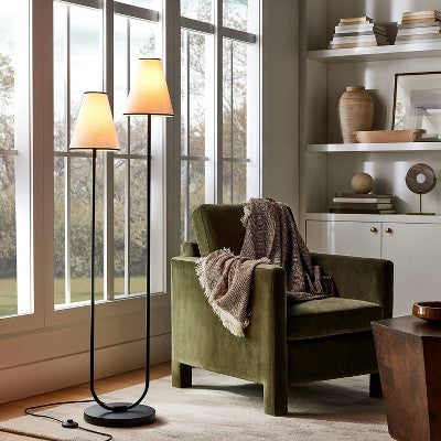 2-Head Floor Lamp With Trimmed Shade Black (Includes LED Light Bulb) - Threshold™ Designed With Studio McGee