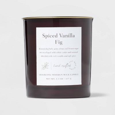  Clear Colored Glass With Woodwick And Brass Metal Inset Lid Spice Vanilla Fig Candle Purple - Threshold™