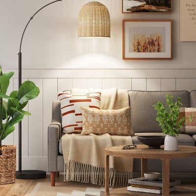  Addison Arc Floor Lamp With Natural Rattan Shade - Threshold™