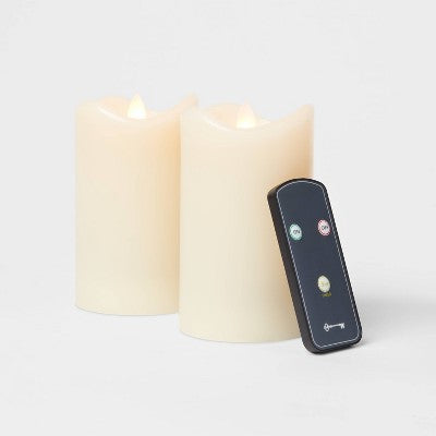  2pk 5" X 3" LED Flickering Flame Candle Cream - Threshold™