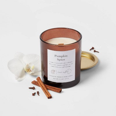  Clear Colored Glass With Woodwick And Brass Metal Inset Lid Pumpkin Spice - Threshold™