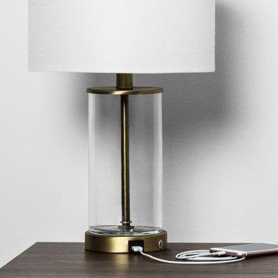  Fillable Accent With USB Table Lamp Brass - Threshold™: Modern Glass Nightstand Lamp, ETL Listed, No Bulb Included