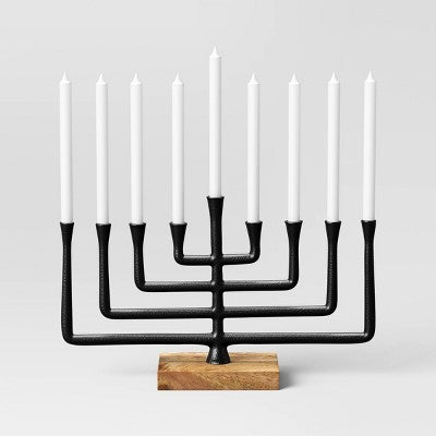 Modern Aluminum And Wood Menorah Black - Threshold™