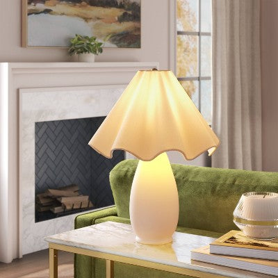  Wavy Shade Collection With Ceramic Base Table Lamp White - Threshold™
