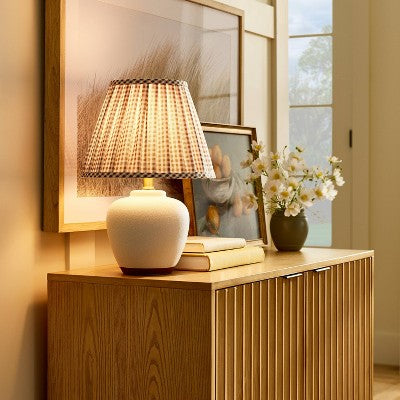  Ceramic Table Lamp With Gingham Print Pleated Shade White (Includes LED Light Bulb) - Threshold™ Designed With Studio McGee