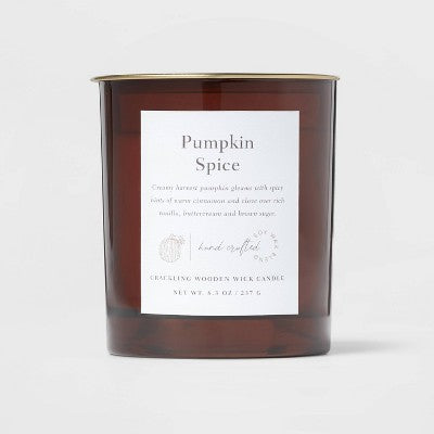  Clear Colored Glass With Woodwick And Brass Metal Inset Lid Pumpkin Spice - Threshold™