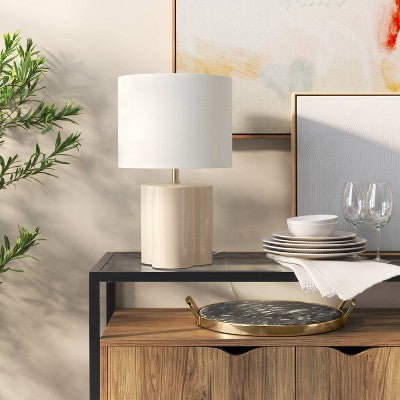  17"x10.25" Modern Clover Table Lamp Cream - Threshold™: Ceramic Base, Linen Shade, UL Listed, No Assembly Required
