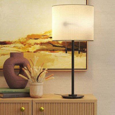  Reeded Metal Stick Lamp With Dual Socket Black (Includes LED Light Bulb) - Threshold™