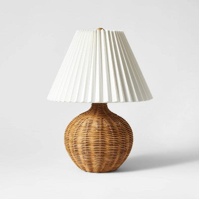  Natural Wicker Table Lamp Brown - Threshold™ Designed With Studio McGee: Chic Pleated Drum Shade, ETL Listed