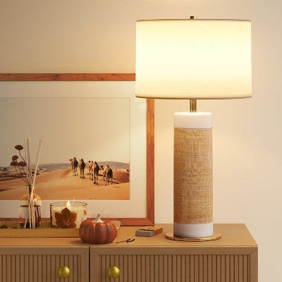  Ceramic Table Lamp With Natural Wrap White - Threshold™