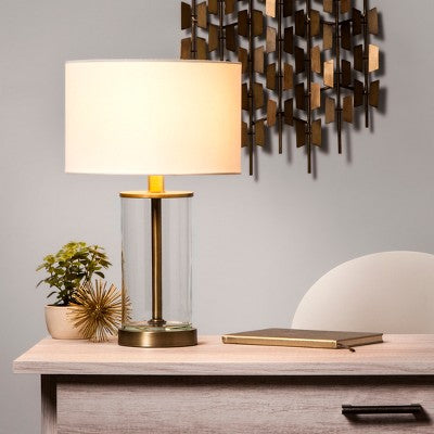  Fillable Accent With USB Table Lamp Brass - Threshold™: Modern Glass Nightstand Lamp, ETL Listed, No Bulb Included