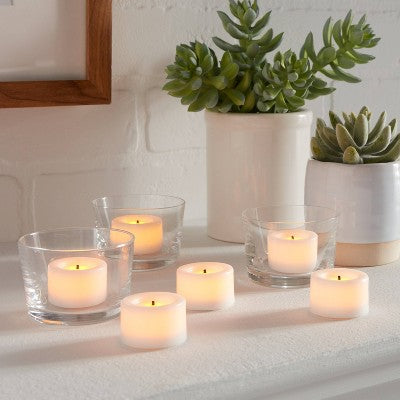  6pk LED Tealight Flameless Black Wick Candles White - Threshold™