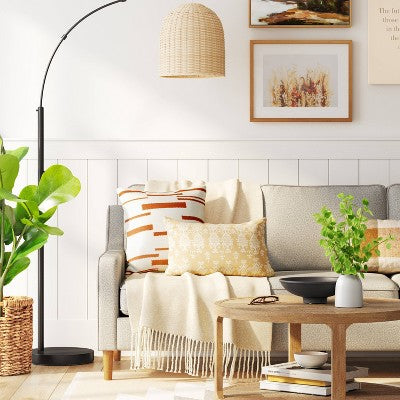  Addison Arc Floor Lamp With Natural Rattan Shade - Threshold™