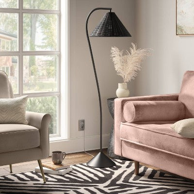  Arc Neck Floor Lamp With Natural Shade Black (Includes LED Light Bulb) - Threshold™