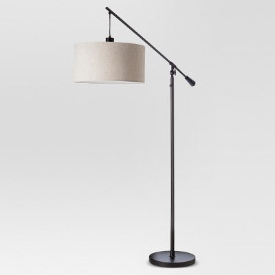  70"x16" Cantilever Drop Pendant Swing Arm Floor Lamp Brown - Threshold™: Adjustable, Metal Body, Linen Shade