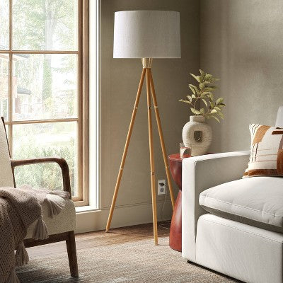  Rattan Wrapped Tripod Floor Lamp Gold - Threshold™