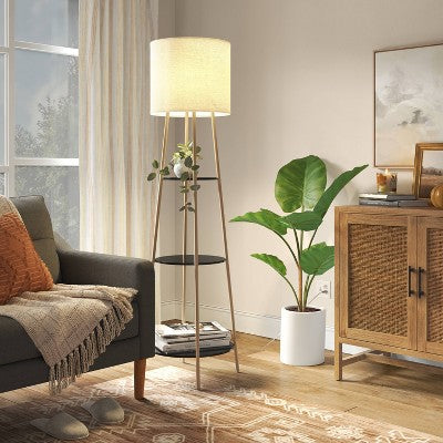  Shelf Floor Lamp Black/Natural - Threshold™