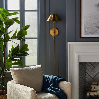  Metal Sconce Wall Light (Includes LED Light Bulb) Brass - Threshold™ Designed With Studio McGee: Dimmable, Plug-In, ETL Listed