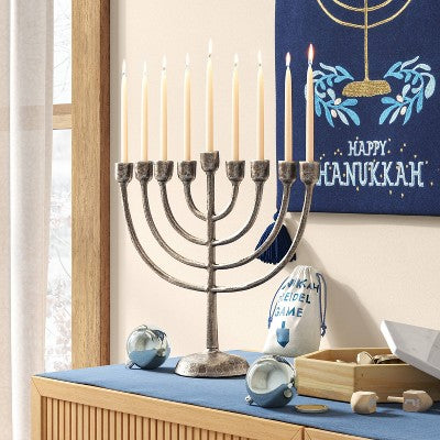  Classic Cast Aluminum Menorah Antique Silver - Threshold™