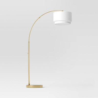  Knurled Metal Arc Floor Lamp With Tiered Shade Brass - Threshold™