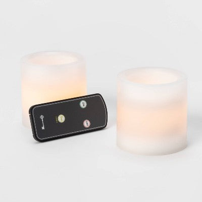  2pk 3" X 3" LED Flameless Black Wick Candles White - Threshold™