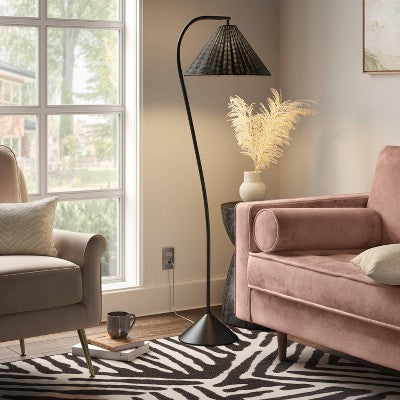  Arc Neck Floor Lamp With Natural Shade Black (Includes LED Light Bulb) - Threshold™