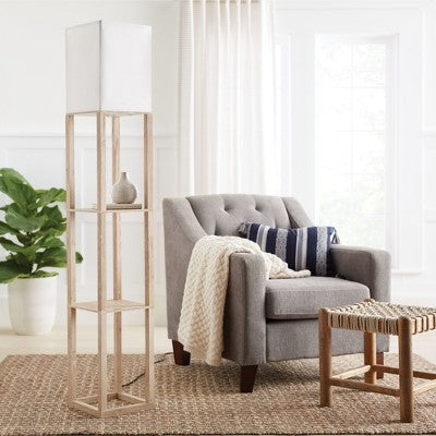  62.5" Alabaster Shelf Floor Lamp Light Brown - Threshold™: ETL Listed, Linen Shade, MDF Body