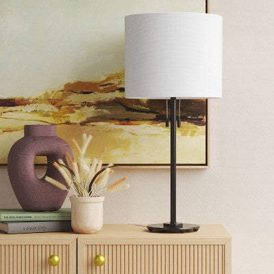  Reeded Metal Stick Lamp With Dual Socket Black (Includes LED Light Bulb) - Threshold™