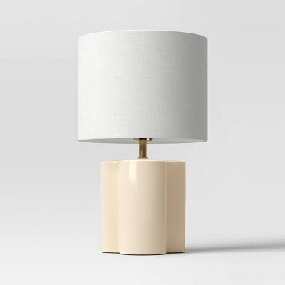  17"x10.25" Modern Clover Table Lamp Cream - Threshold™: Ceramic Base, Linen Shade, UL Listed, No Assembly Required
