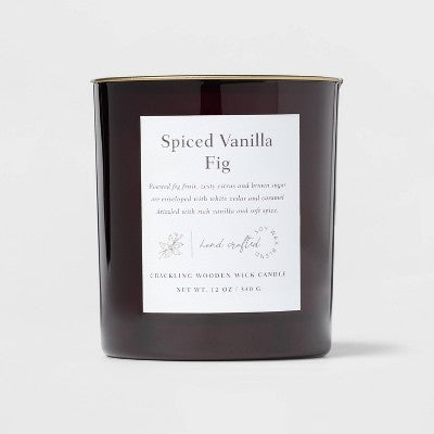  Clear Colored Glass With Woodwick And Brass Metal Inset Lid Spice Vanilla Fig Candle Purple - Threshold™