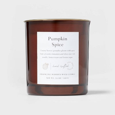  Clear Colored Glass With Woodwick And Brass Metal Inset Lid Pumpkin Spice - Threshold™
