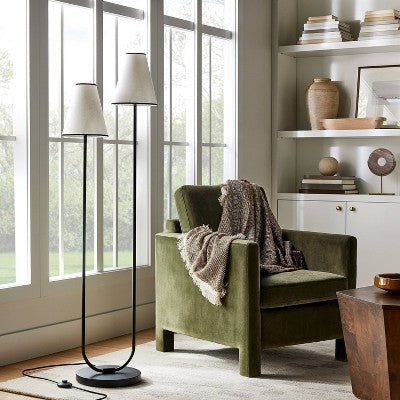  2-Head Floor Lamp With Trimmed Shade Black (Includes LED Light Bulb) - Threshold™ Designed With Studio McGee