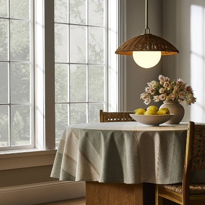  Wicker Dome Pendant With Opal Glass Ball Ceiling Light Brown - Threshold™ Designed With Studio McGee: Rattan Chandelier, ETL Listed