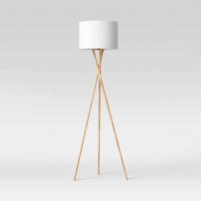  59"x18.5" Modern Tripod Floor Lamp Natural - Threshold™: Linen Shade, Metal Body, ETL Listed, 3-Way Switch