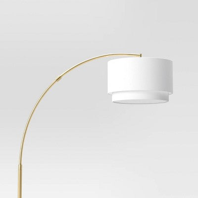  Knurled Metal Arc Floor Lamp With Tiered Shade Brass - Threshold™