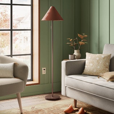  Floor Lamp With Leather Shade Brown - Threshold™