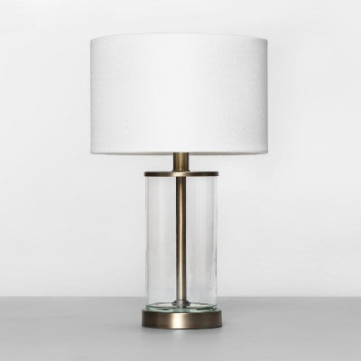  Fillable Accent With USB Table Lamp Brass - Threshold™: Modern Glass Nightstand Lamp, ETL Listed, No Bulb Included