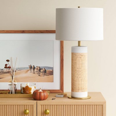  Ceramic Table Lamp With Natural Wrap White - Threshold™