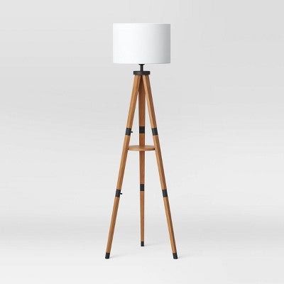 Tripod Floor Lamp With Shelf Brown Wood - Threshold™