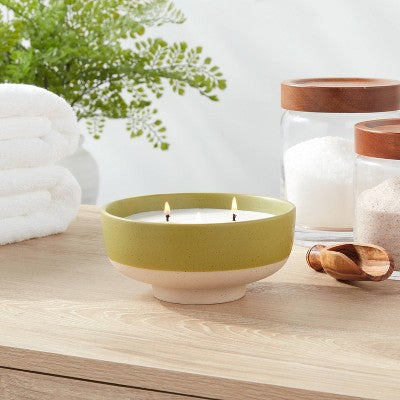  13oz Footed Textured Ceramic Dish With Dustcover Fresh Linen & Sea Salt Green - Threshold™