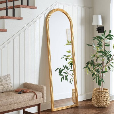  22" X 65" Fluted Arch Floor Mirror Light Natural - Threshold™: Pine Frame, No Assembly Required