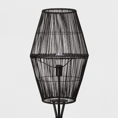  Diamond Tripod Floor Lamp Black With Rattan Shade (Includes LED Light Bulb) - Threshold™: Nautical Standing Illumination