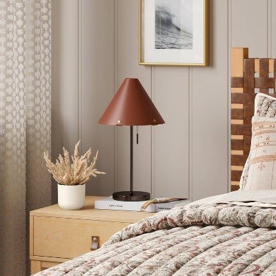  Table Lamp With Leather Shade Brown - Threshold™: Metal Base, Cone Shape, No Assembly, SGS Certified, 20" Height