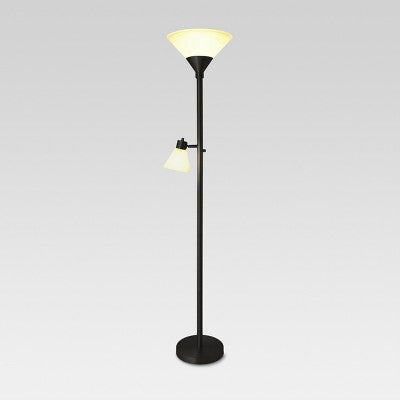  Mother Daughter Torchiere Floor Lamp Black With Glass Shade - Threshold™: Metal Body, ETL Listed, Dimmable